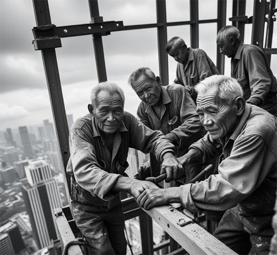 EL HOMBRE PUSILÁNIME 1 Ancianos trabajando en la obra de un rascacielos