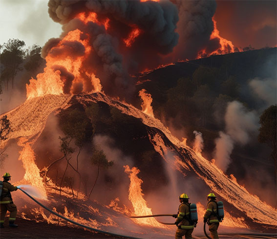 Bomberos intentando apagar un fuego