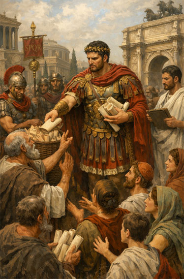 El emperador Marco Aurelio Severo Antonino «Caracalla» repartiendo títulos de hombres libres