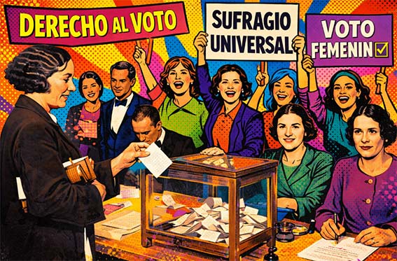 Clara Campoamor al fren te de una mesa de votación