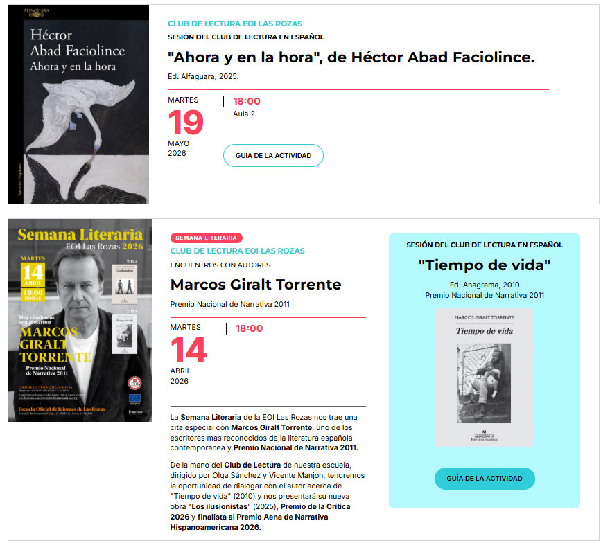 CLUB DE LECTURA DE LA ESCUELA OFICIAL DE IDIOMAS DE LAS ROZAS DE MADRID 1 Sesiones